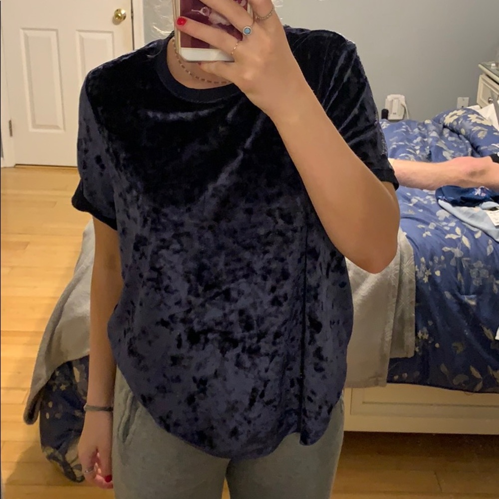 navy blue velvet top